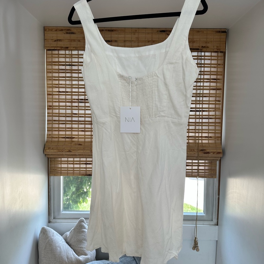 N I A | white linen mini dress